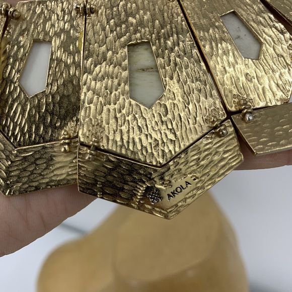 Akola Gold Tone & Bone Hexagon Bib Necklace *AS IS* - Picture 6 of 10